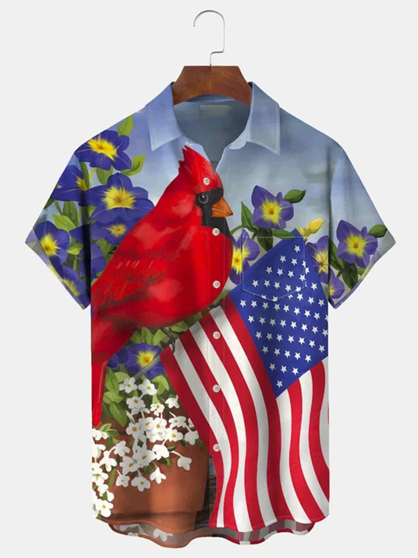 Patriotic Cardinal Hawaiian Shirt Vibrant Red Bird And USA For Summer Merch Gift For Him