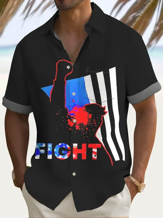 2026 Fight American Flag Hawaiian Button Shirt Patriotic Summer Beach Merch Gift Ideas