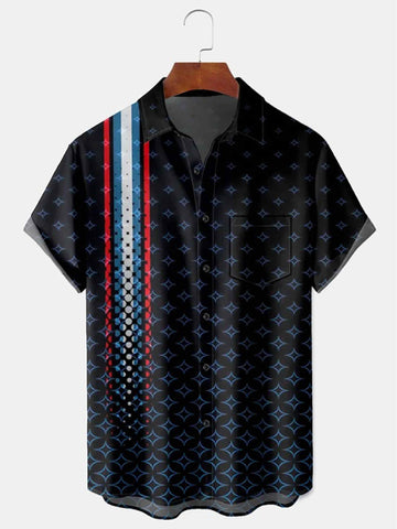 Vintage Geometric Button Shirt American Flag Contrast Striped Clothing Gift Ideas