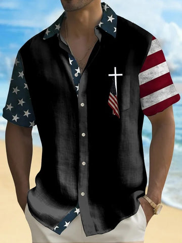 Vintage In God We Trust Hawaiian Button Shirt 4Th Of July Clothes Gifts For Husband
