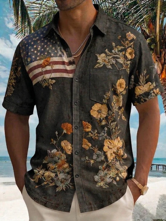 Vintage American Floral Flag Hawaiian Shirt 250 Years Of America Clothing Gift For Son
