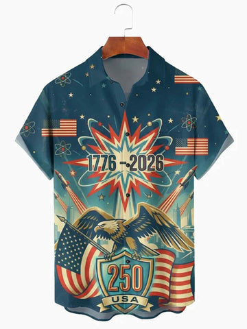USA 250th Anniversary Button Shirt Patriotic Eagle 1776 2026 Apparel Gift For Him