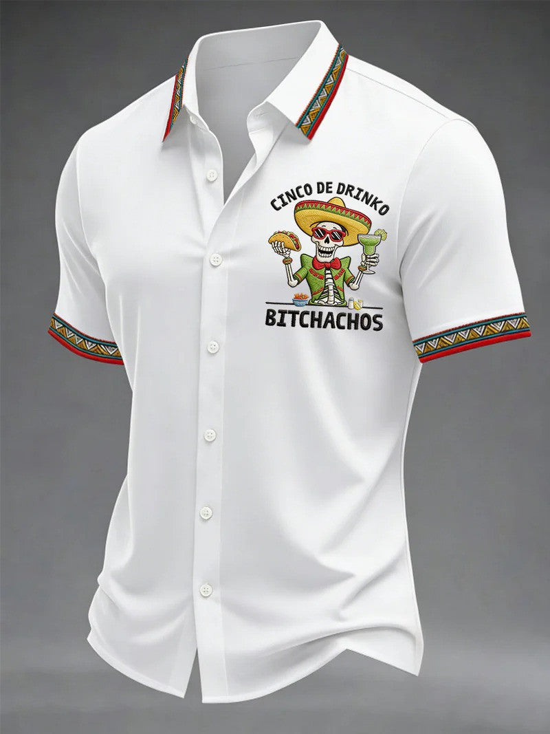 Funny Cinco De Drinko Button Shirt Mexican Skeleton Sombrero Taco Margarita Clothing Gift Ideas