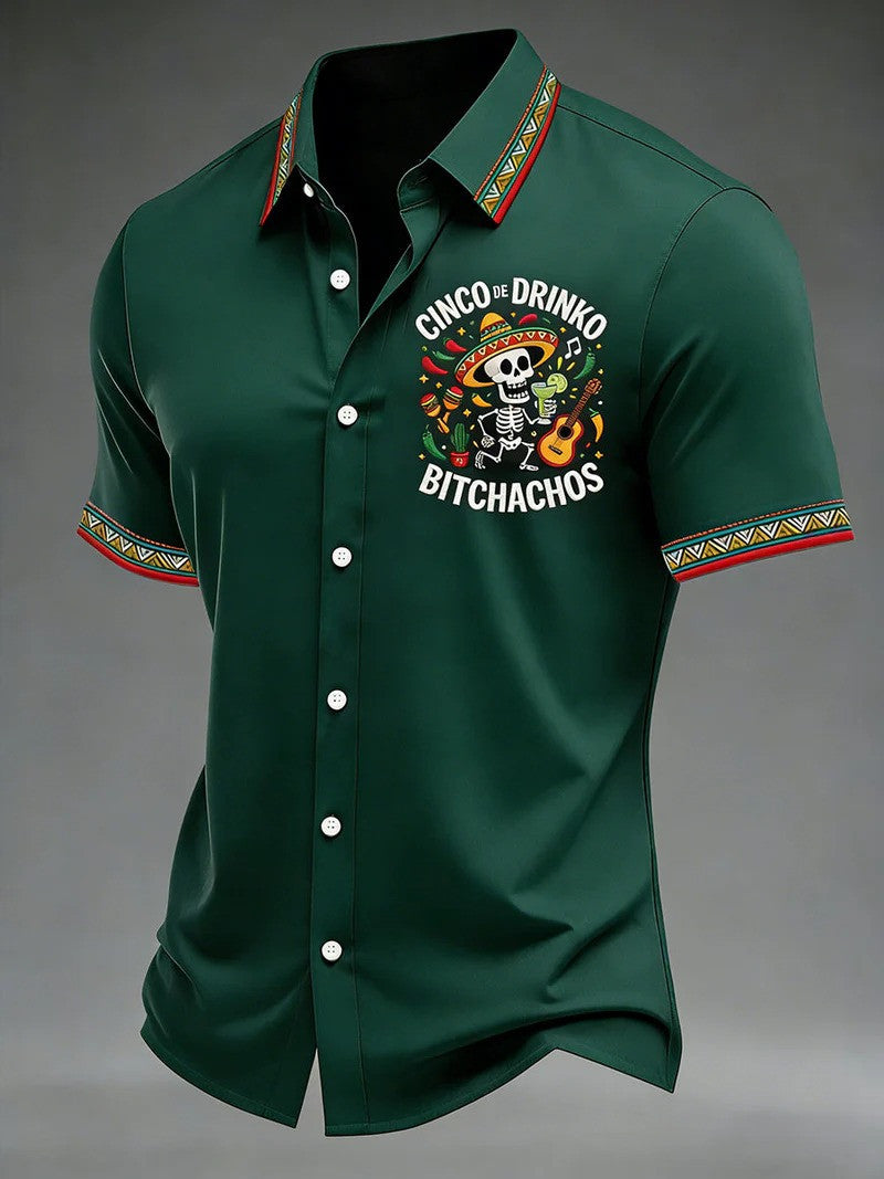 Cinco De Drinko Bitchachos Button Shirt Skeleton Sombrero Clothing Mexican Fiesta Party Gift