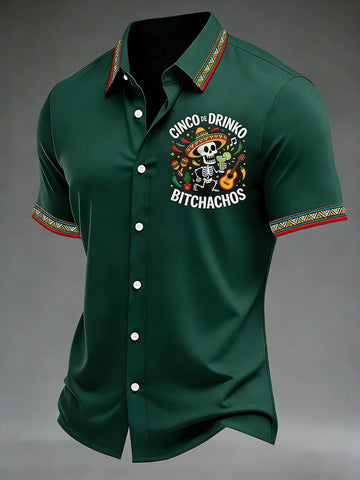 Cinco De Drinko Bitchachos Button Shirt Skeleton Sombrero Clothing Mexican Fiesta Party Gift