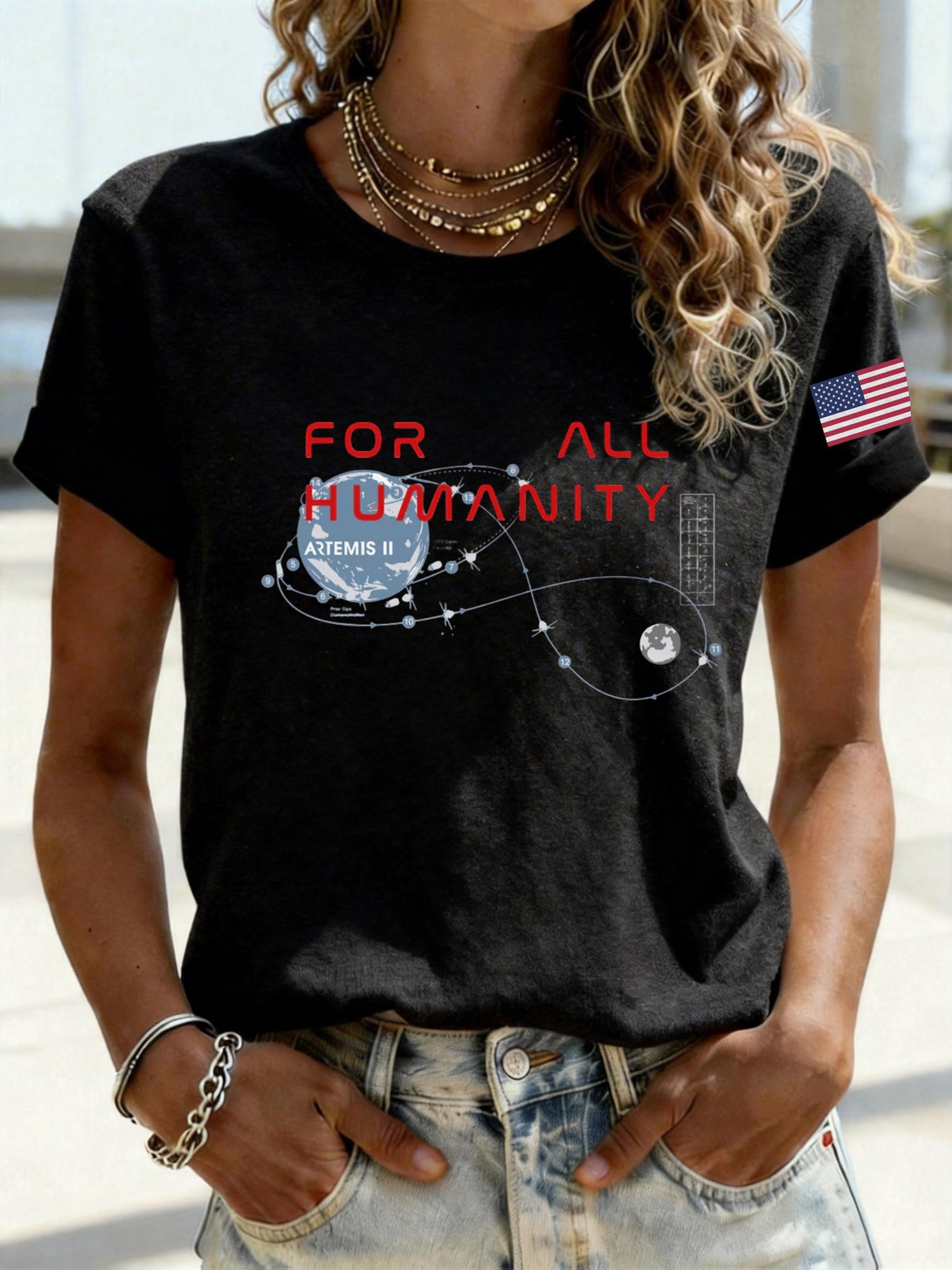 Rocket Launch T-Shirt For All Humanity Shirt Gift Idea Retro 2026 Artemis II