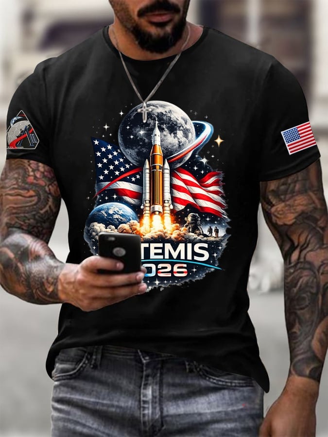 To The Moon And Beyond T-Shirt American Flag NASA Artemis Logo Tee Gift Idea For Husband Retro 2026 Artemis II