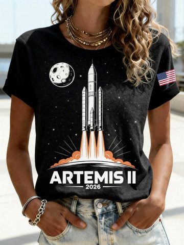 Rocket Launch T-Shirt American Flag Artemis 2 Mission Merch Mother's Day Gift Retro 2026 Artemis II