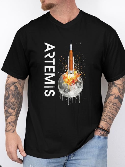 Rocket Graphic T-Shirt Artemis 2 Mission Clothing Best Gift For Father's Day Retro 2026 Artemis II
