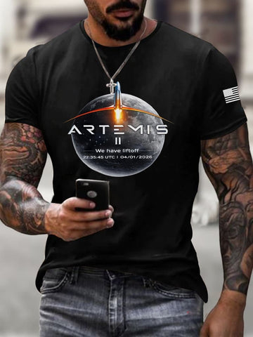 Rocket Launch T-Shirt Modern NASA Graphic Tee Present For Father's Day Retro 2026 Artemis II