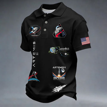 Artermis II Moon Landing American Flag Polo Shirt NASA Artemis Logo Tee Present For Brother Retro 2026 Artemis II