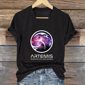 On The Moon V-Neck Shirt NASA Moon Mission 2026 Clothes Present For Wife Retro 2026 Artemis II