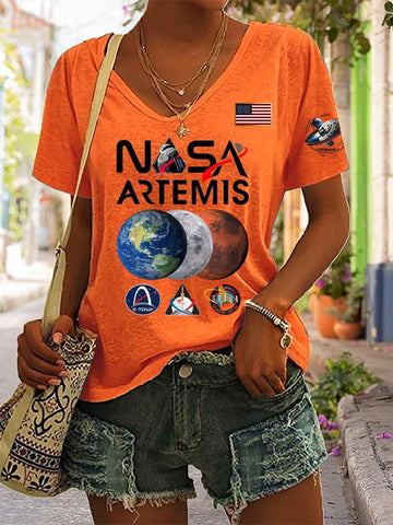 NASA Mission V-Neck Shirt NASA Moon Mission 2026 Clothes Unique Gift For Mother's Day Retro 2026 Artemis II