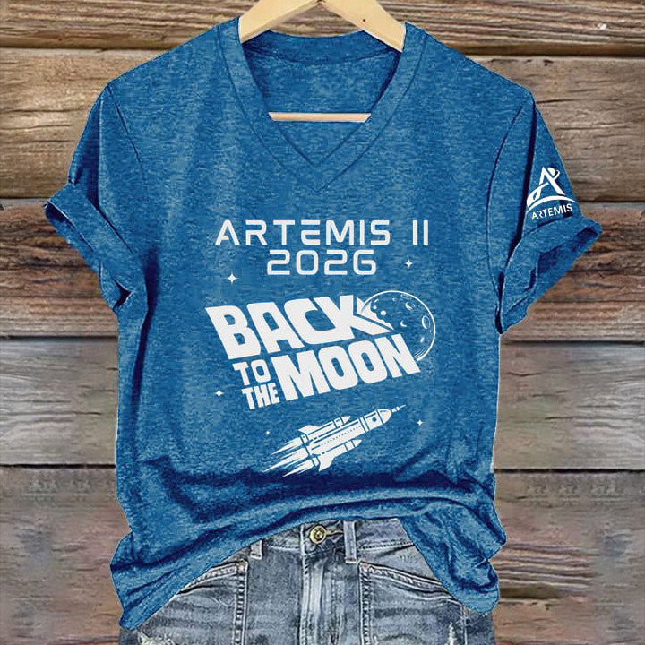 Rocket Launch Graphic V-Neck Shirt NASA Moon Mission 2026 Apparel Gift Idea Retro 2026 Artemis II