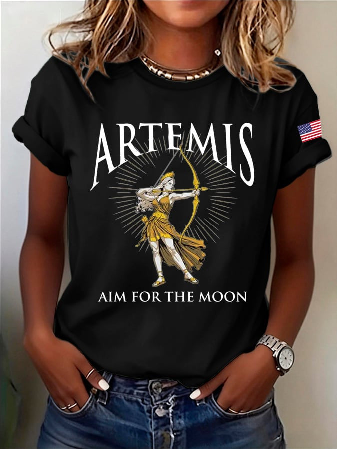 Aim For The Moon T-Shirt NASA Artemis Clothing Present For Mother Retro 2026 Artemis II