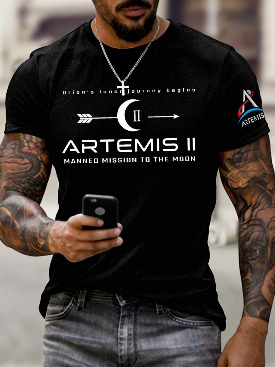 Manned Mission To The Moon T-Shirt NASA Moon Mission 2026 Clothes Gift For Dad Retro 2026 Artemis II