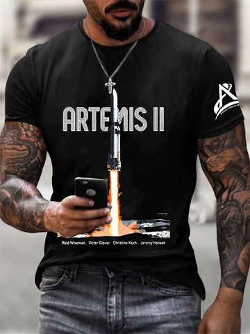 Mission Rocket Graphic T-Shirt NASA Moon Mission 2026 Clothing Gift For Dad Retro 2026 Artemis II