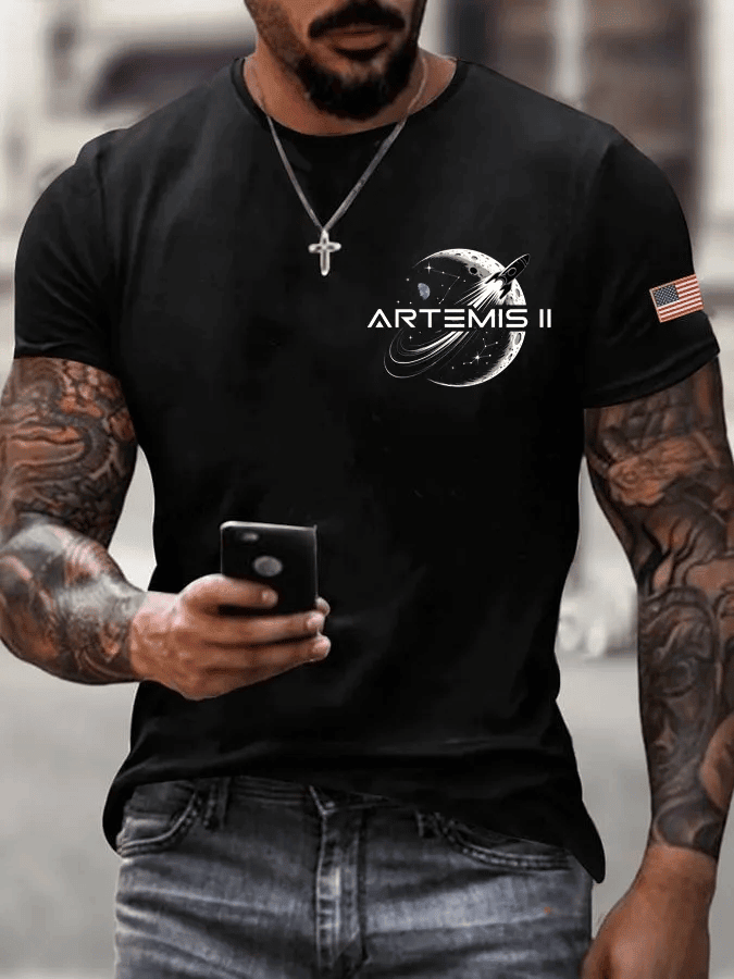 Mission T-Shirt American Flag NASA Artemis Logo Tee Unique Gift For Father's Day Retro 2026 Artemis II
