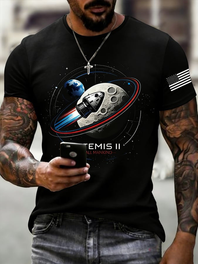 Moon Graphic T-Shirt NASA Moon Mission 2026 Shirt Birthday Gift For Dad Retro 2026 Artemis II
