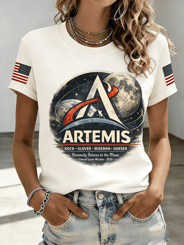 Mission Graphic T-Shirt American Flag NASA Moon Mission 2026 Clothing Gift For Wife Retro 2026 Artemis II