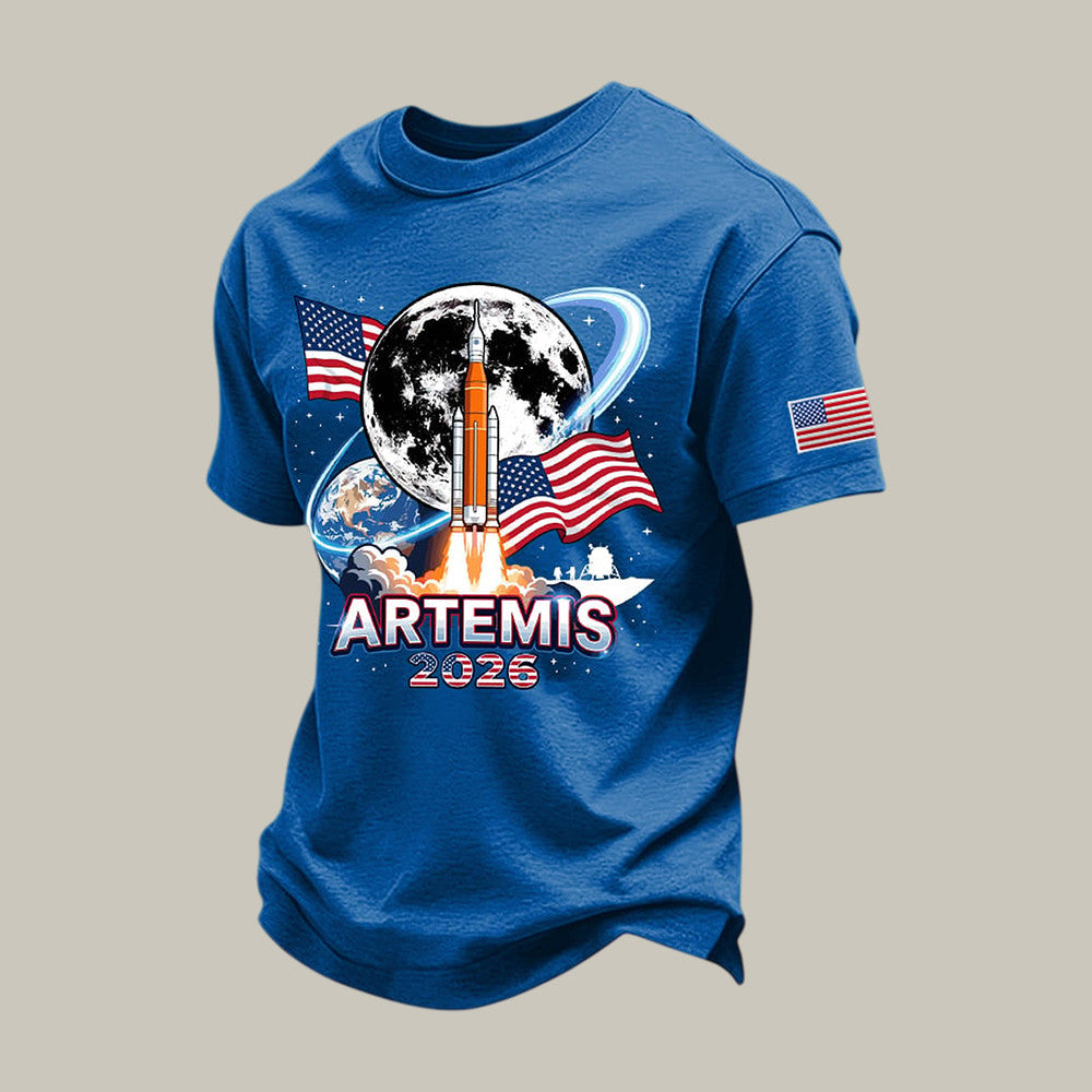 Moon Mission T-Shirt American Flag Modern NASA Graphic Tee Best Gift Ever Retro 2026 Artemis II
