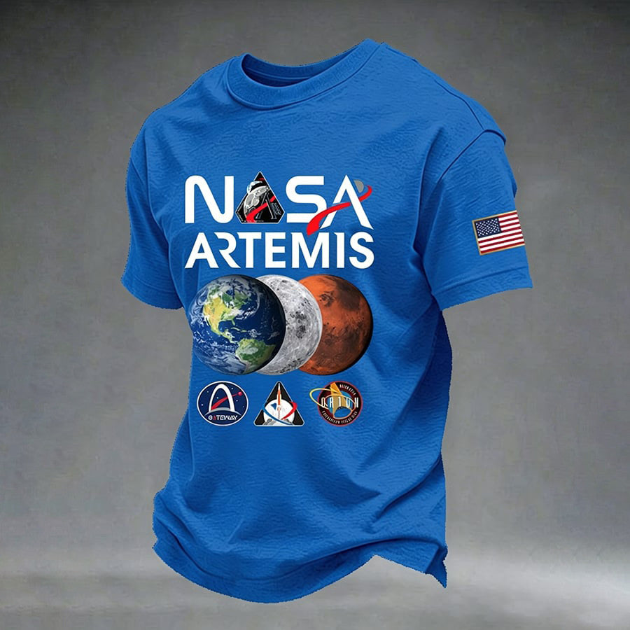 Nasa American Flag T-Shirt Artemis 2 Mission Merch Astrophile Gift For Father Retro 2026 Artemis II