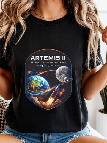 Artemis 2 Moon Journey 2026 NASA Mission Graphic T-Shirt Around The Moon And Back Shirt Gift For Her Retro 2026 Artemis II
