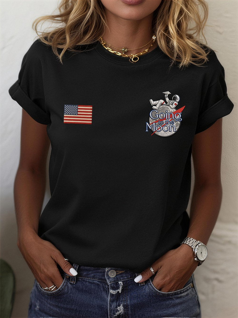 Going To The Moon T-Shirt American Flag NASA Moon Mission 2026 Clothes Gift For Her Retro 2026 Artemis II