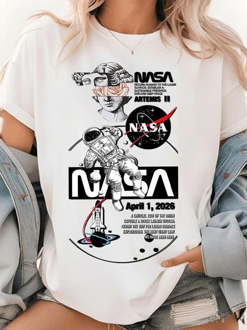 NASA April 1 2026 T-Shirt Artemis 2 Mission Merch Space Lover Gift For Girlfriend Retro 2026 Artemis II