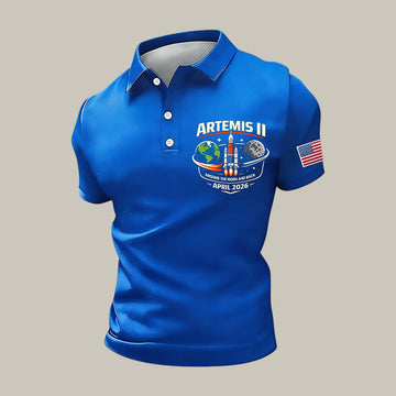 Around The Moon And Back Polo Shirt NASA Moon Mission 2026 Clothing Line Retro 2026 Artemis II