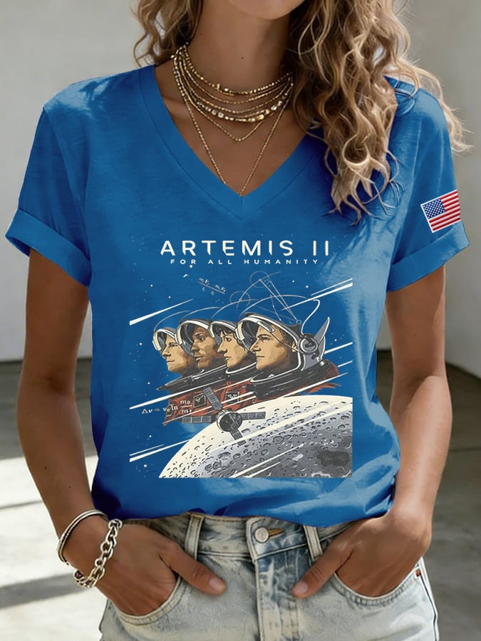 Around The Moon And Back V-Neck Shirt NASA Moon Landing 2026 Shirt Present Idea Retro 2026 Artemis II