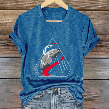 Mission Logo Graphic V-Neck Shirt First Lunar Flyby 2026 Clothing Astrophiles Gift Idea Retro 2026 Artemis II