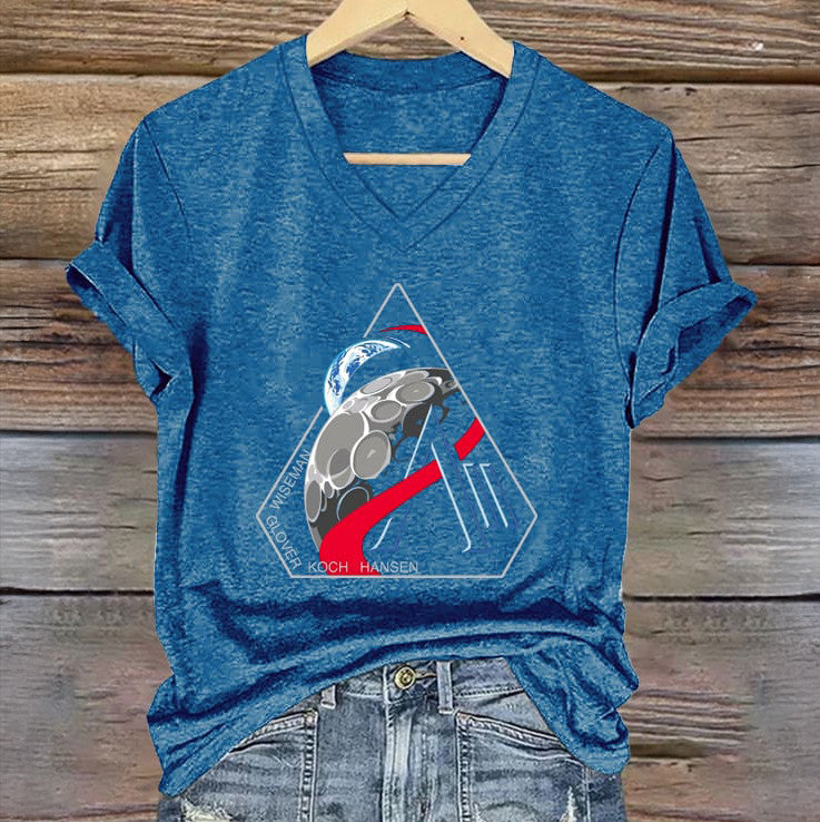 Mission Logo Graphic V-Neck Shirt First Lunar Flyby 2026 Clothing Astrophiles Gift Idea Retro 2026 Artemis II