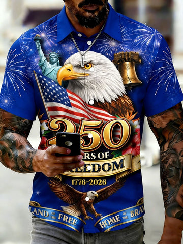 USA 250 Years Of Freedom Button Shirt 4th Of July Celebration Clothing Gift Ideas