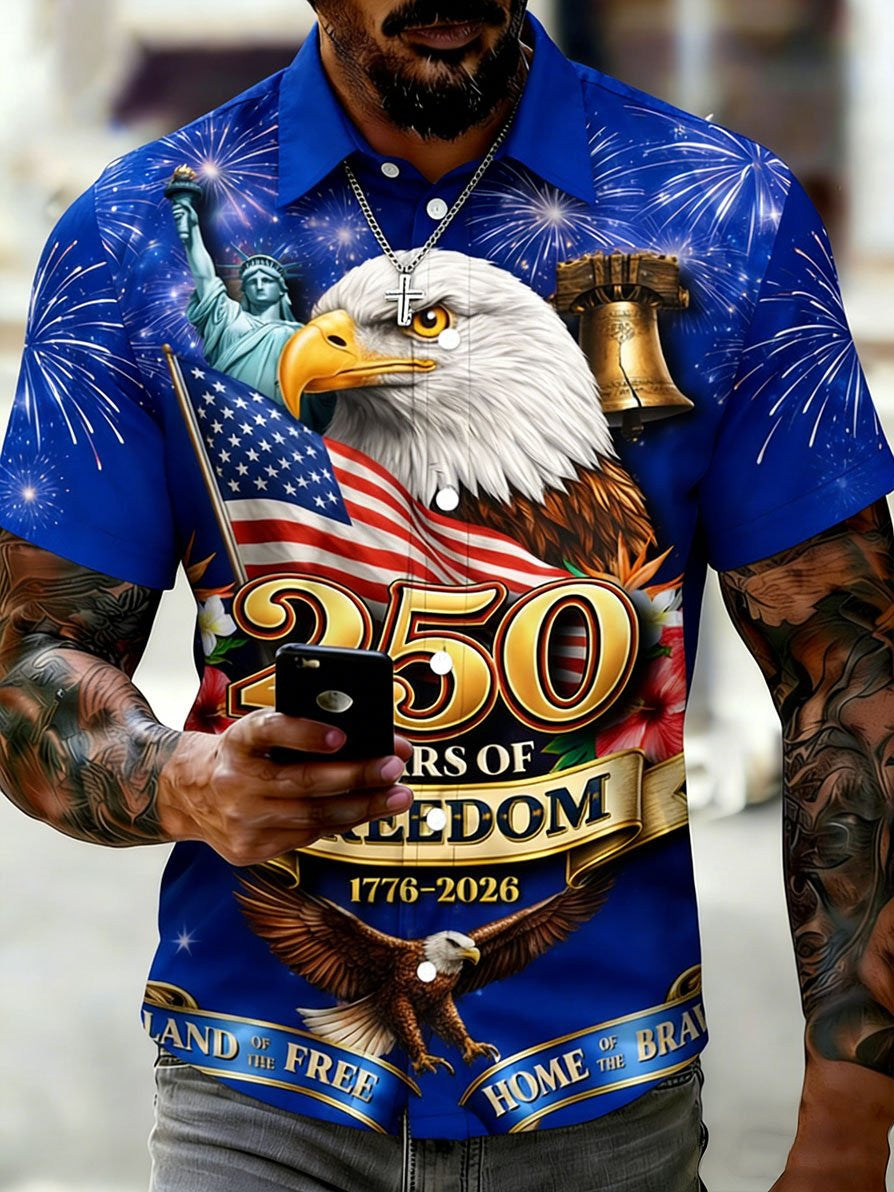 USA 250 Years Of Freedom Button Shirt 4th Of July Celebration Clothing Gift Ideas