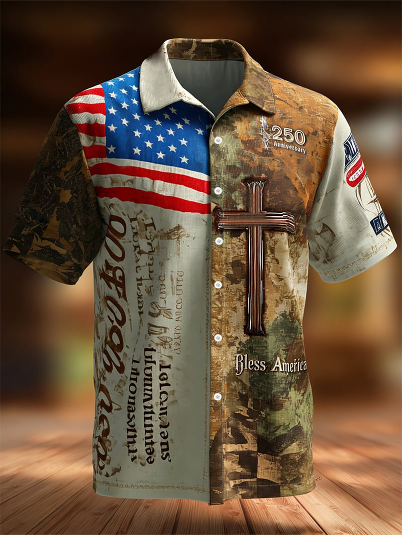 250th Anniversary Button Shirt Bless America Clothing Gift For Patriotic