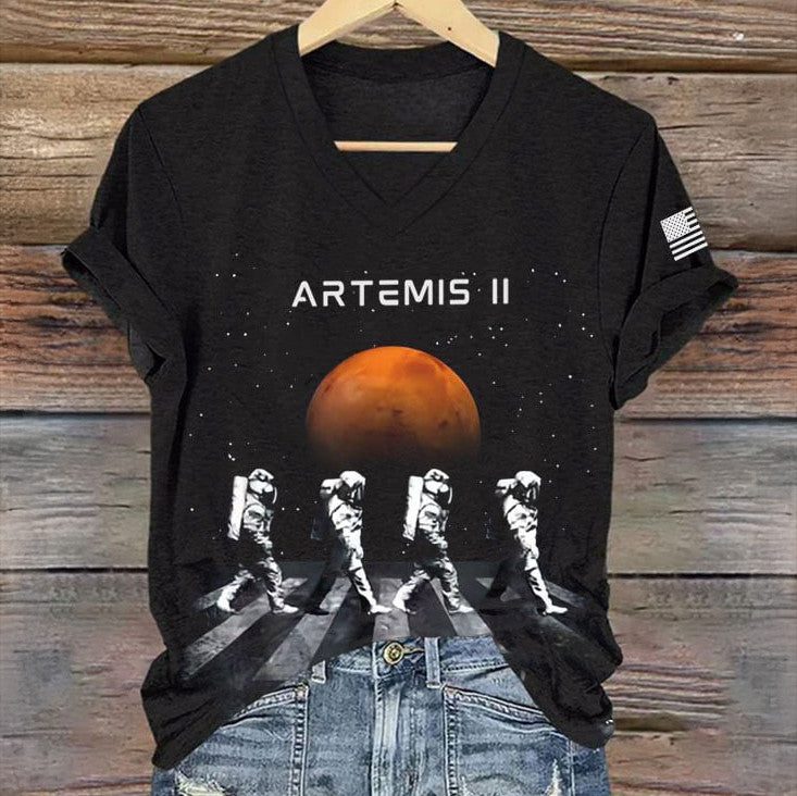 Mission Astronaut Graphic V-Neck Shirt NASA Moon Mission 2026 Merch Good Gift For Sister Retro 2026 Artemis II