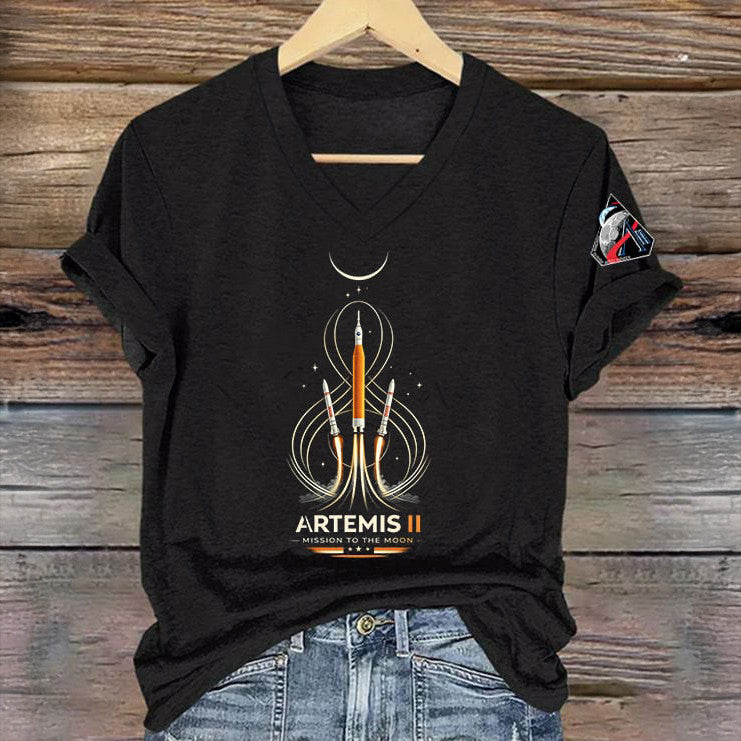 Moon Landing Mission V-Neck Shirt NASA Artemis Logo Tee Mother's Day Gift Retro 2026 Artemis II