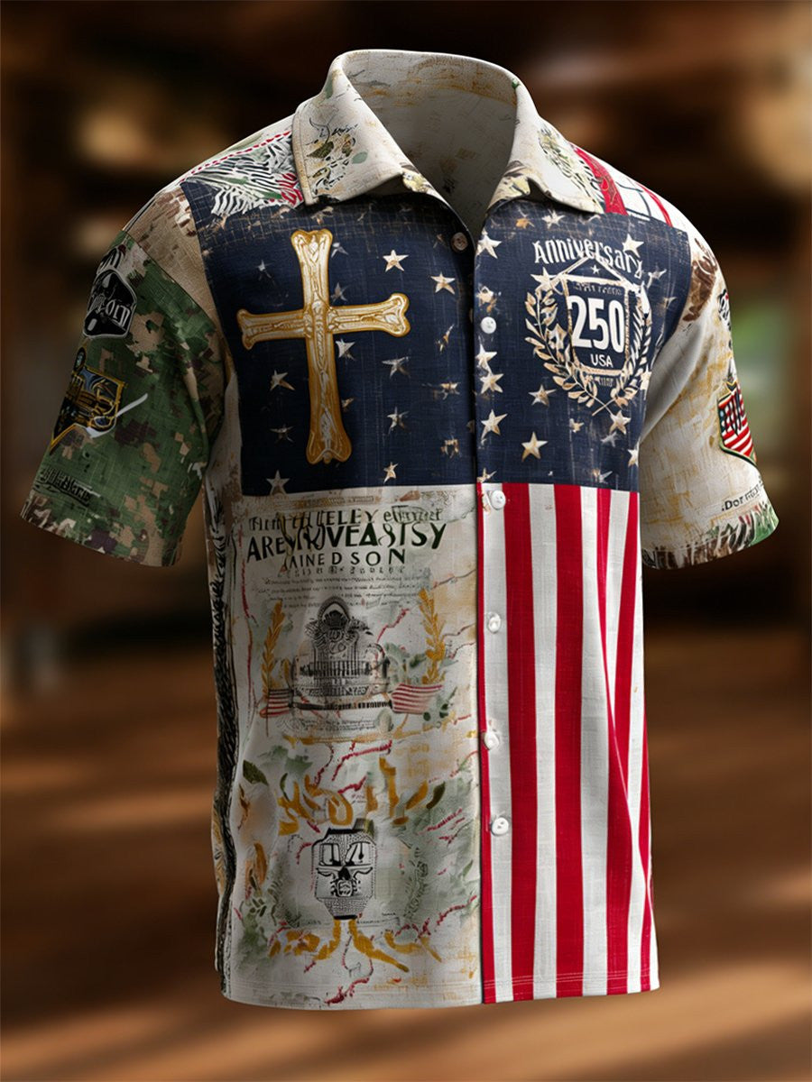250th USA Anniversary Button Shirt 4th Of July Summer Clothing Gift For Independence Day