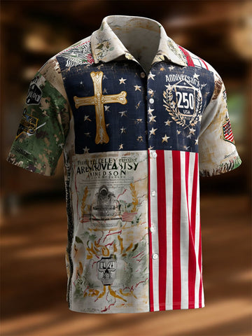250th USA Anniversary Button Shirt 4th Of July Summer Clothing Gift For Independence Day