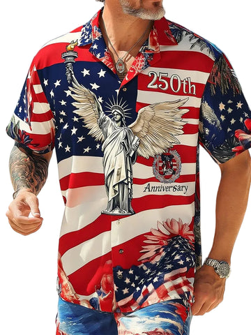 Patriotic 250th Anniversary Hawaiian Shirt Statue Of Liberty Clothing Gift For Father