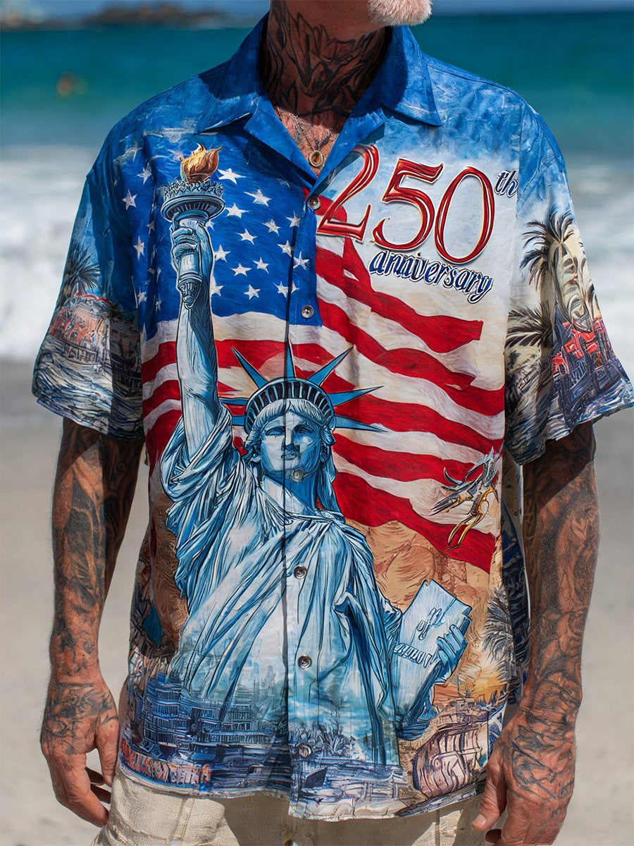 Retro Vacation American 250th Anniversary Hawaiian Shirt Independence Day Apparel Gift Ideas
