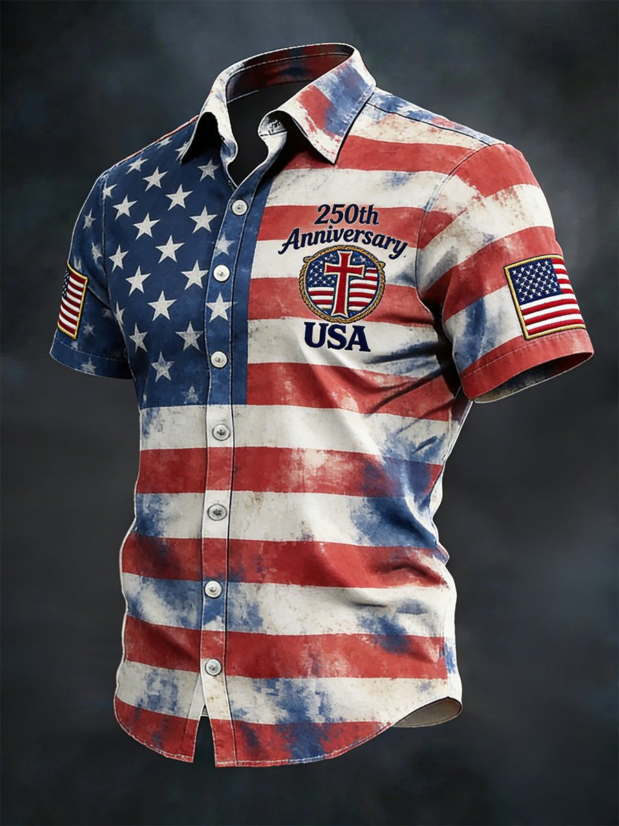 USA 250th Anniversary Button Shirt In God We Trust Apparel Gifts Ideas