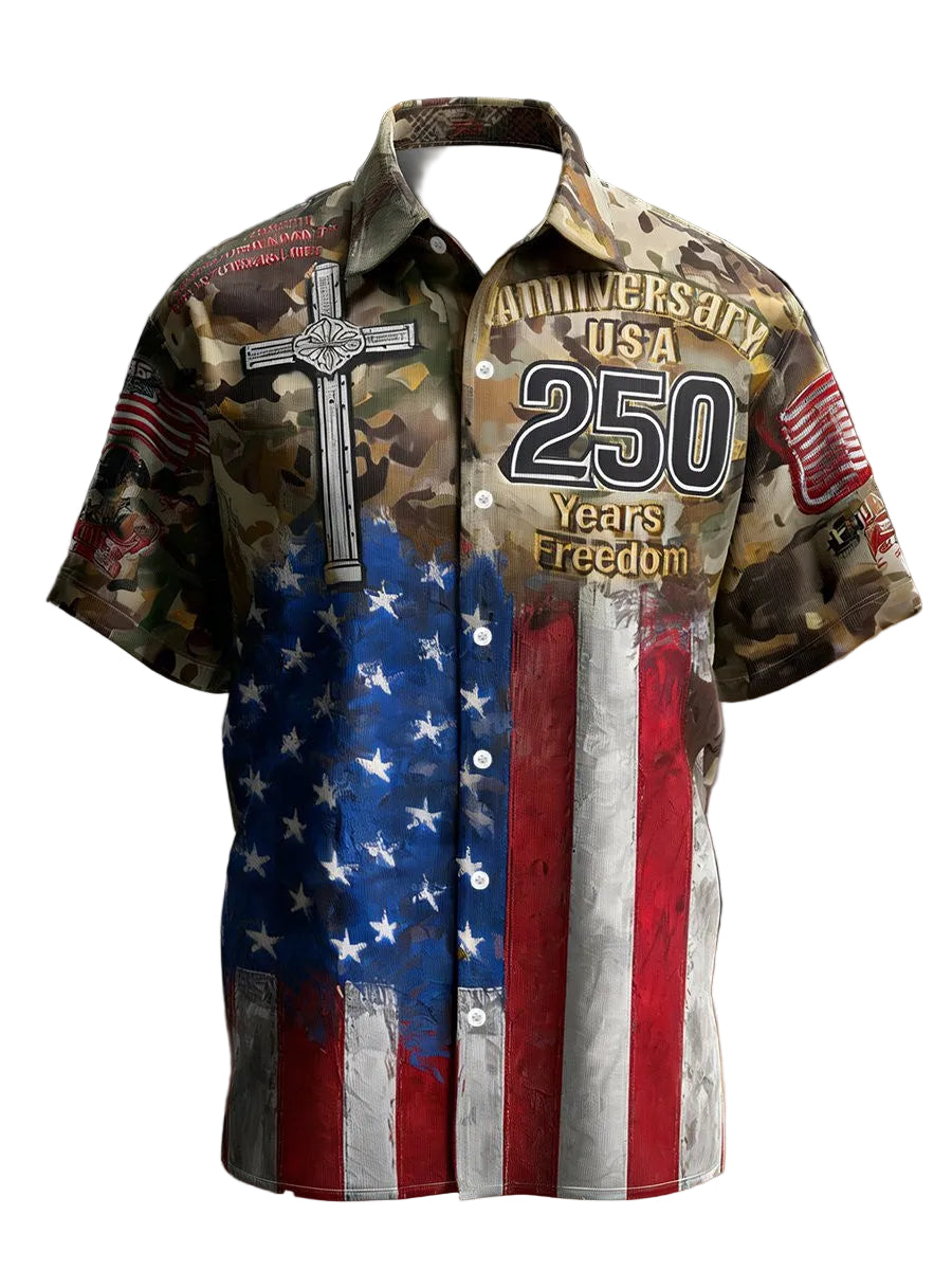 Vintage USA Anniversary Button Shirt 250 Years Of Freedom Apparel Patriotic Gifts