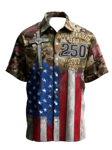Vintage USA Anniversary Button Shirt 250 Years Of Freedom Apparel Patriotic Gifts