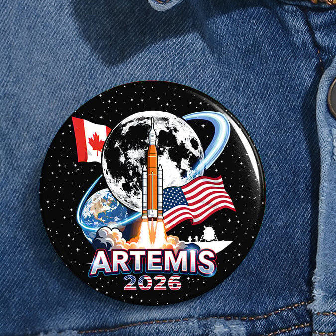 Space Mission Pin Button NASA Moon Mission 2026 Merch Present For Astrophiles Retro 2026 Artemis II