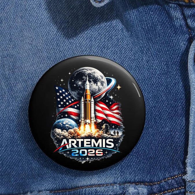 Humanity Returns To The Moon Artemis 2026 Button Pin NASA Moon Mission Pin Gift For Astrophiles Retro 2026 Artemis II