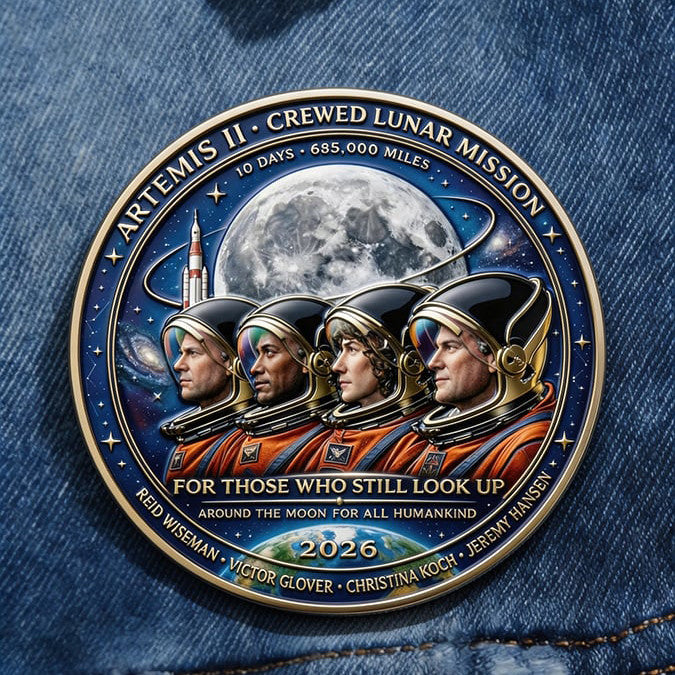 Mission Button Pin Astronauts Look To The Moon Lapel Pin Gift For Science Nerd Retro 2026 Artemis II