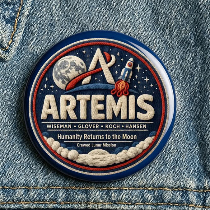 NASA Artemis Word Art Button Pin Humanity Returns To Moon Lapel Pin Gift For Galaxy Dreamer Retro 2026 Artemis II