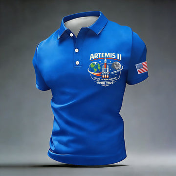 Mission Polo Shirt Rocket To The Moon Merch Gift For NASA Enthusiast Retro 2026 Artemis II